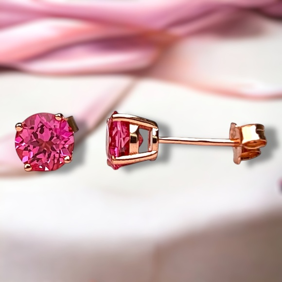 Pink Sapphire Earrings in 18K Rose Gold Vermeil: Perfect Gift - Picture 7 of 12